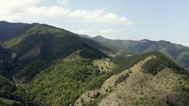Aerial shot of green hill in Maglic area, Central Serbia