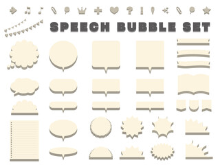 アイソメ風立体のモノクロの吹き出しセット＿正面＿文字なし