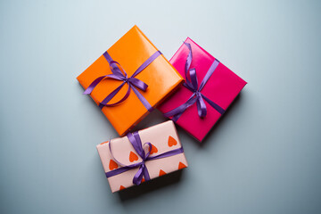 Gift boxes collection for Christmas. Wrapping colorful gift boxes