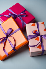 Gift boxes collection for Christmas. Wrapping colorful gift boxes