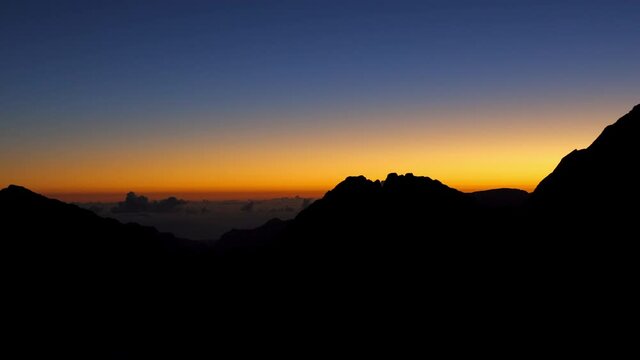 Reunion Island moutains at sunrise seen from the Piton Maido