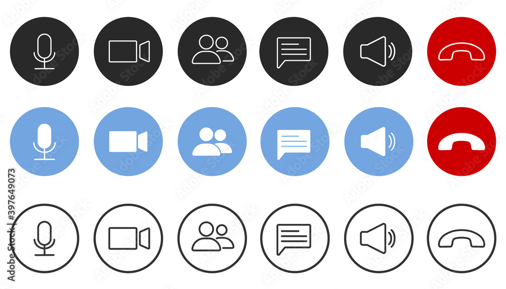 Poster set of video call icons. video conference. collections buttons of on-line video chat app, internet t