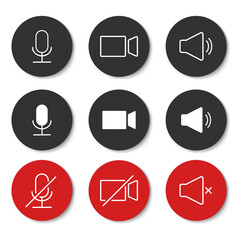 Speaker, Mic and Video Camera related icons. Basic icons for Video Conference, Webinar and Video chat.