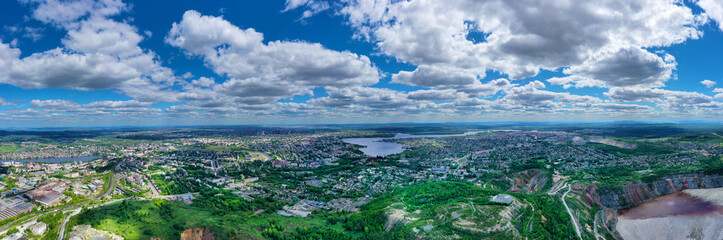 Obraz premium Wide-angle panorama of typical provincial city in Russia. View from above