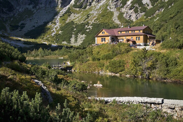 Fototapeta na wymiar High Tatras, Chata pri Zelenom plese - famous alpine cottage located in the amazing environment of the High Tatras