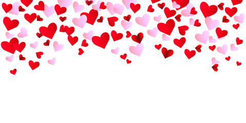 holiday greeting card for Valentine's day. Red pink hearts on a white background. Vector