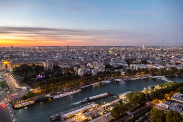 Foto op Canvas Aerial view of Paris and the Seine River at sunset © Alessio