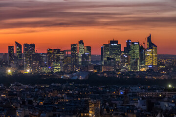 Fototapeta premium Aerial view of La Defense in Paris at sunset