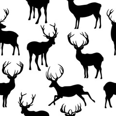 Seamless pattern Reindeer silhouettes vector illustration
