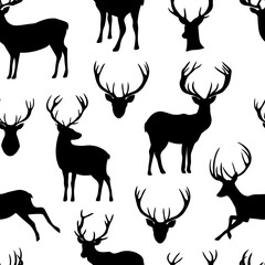 Seamless pattern Reindeer silhouettes vector illustration