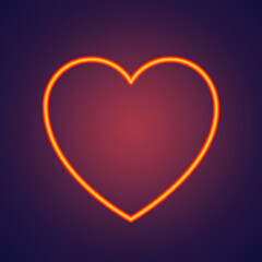 Bright heart. Neon sign. Retro neon heart sign on purple background. Design element for Happy Valentine's Day. Ready for your design, greeting card, banner. Vector illustration.