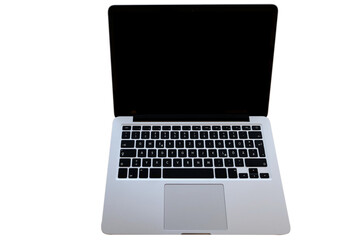 silver laptop on white isolated background, computer, modern gadget work, human workplace concept