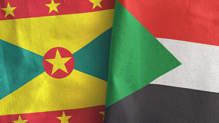 Fototapeta premium Sudan and Grenada two flags textile cloth 3D rendering