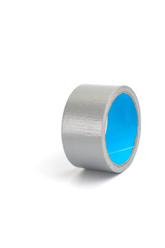 Waterproof reinforced adhesive tpl tape, gray color with a metallic sheen, isolated image. TPL tape consists of special glass fiber reinforced polyethylene basis with rubber adhesive coating.