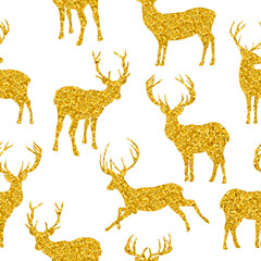 Seamless pattern Reindeer golden silhouettes vector illustration