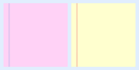 Abstract sheet of colorful paper with 2 vertical lines left. Empty pastel note blanks vector set for copy space, writing paper. Light yellow and pink pad sheet paper with red and blue lines side left.