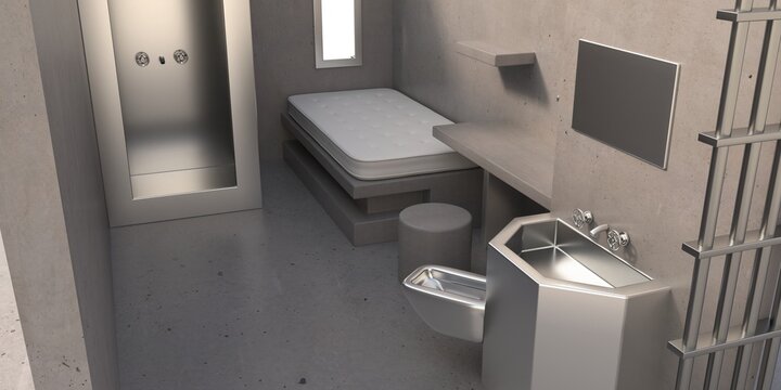 Jail cell supermax security room interior. 3d illustration
