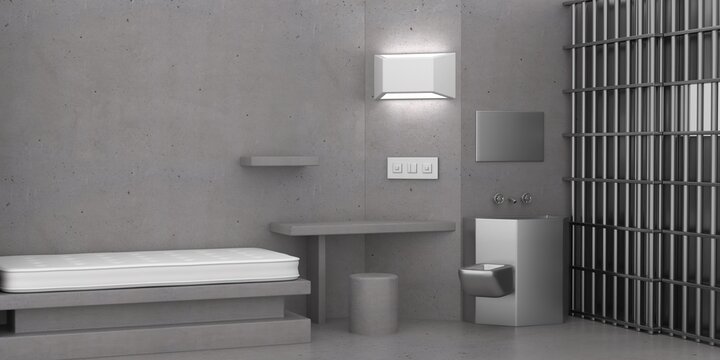 Jail cell supermax security room interior. 3d illustration