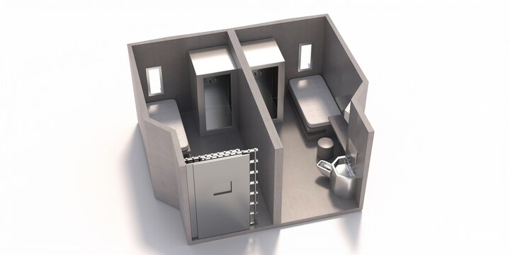 Jail cell supermax security room isolated on white background. 3d illustration