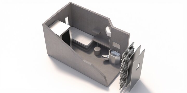 Jail cell supermax security room isolated on white background. 3d illustration