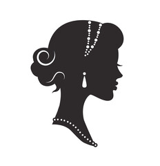 graceful silhouette of a woman's head in profile with a beautiful hairstyle and a headband on a case background