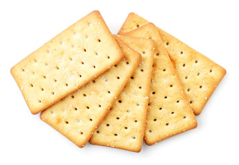 Crackers with salt on white background, isolated. The view from top
