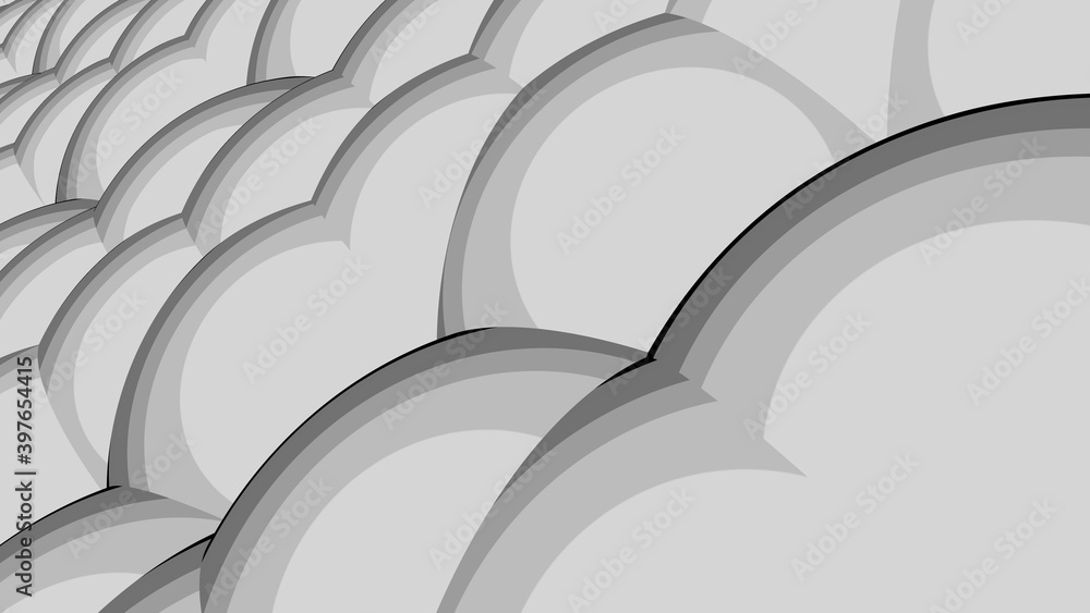 Poster gray abstraction in the form of circles and balls. 3d rendering.