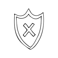 Doodle cyber security icon with shield. Hand drawn cyber security icon with shield. Doodle Internet protection icon