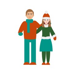 Couple in winter clothes Vector illustration