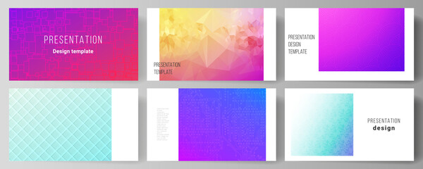 The minimalistic abstract vector illustration of the editable layout of the presentation slides design business templates. Abstract geometric pattern with colorful gradient business background.