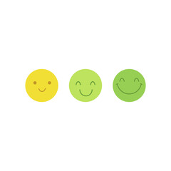 Set of smile emoticons isolated on white background. Line icons emoticons. Happy and unhappy smileys. Green and yellow color. Vector illustration