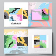 Vector layout of two covers templates for square design bifold brochure, flyer, cover design, book design, brochure cover. Japanese pattern template. Landscape background decoration in Asian style.