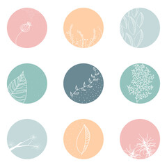 Highlight cover set, abstract floral botanical icons for social media. Vector illustration
