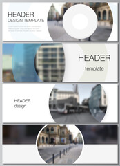 Vector layout of headers, banner templates for website footer design, horizontal flyer design, website header backgrounds. Background template with rounds, circles for IT, technology. Minimal style.