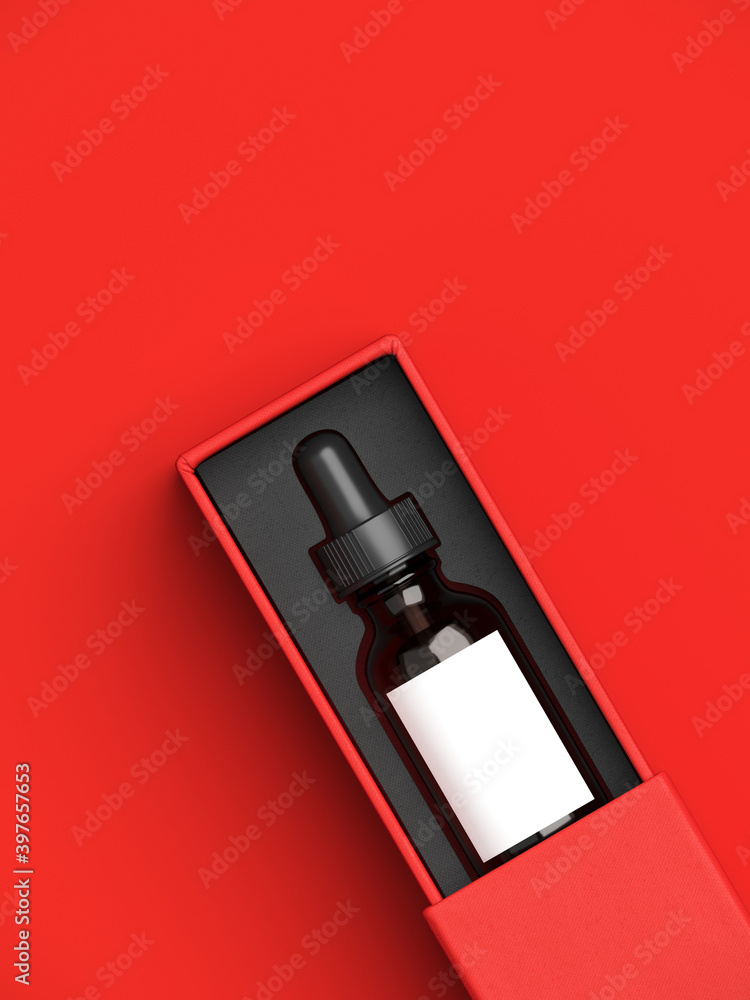 Poster mock-up template for cosmetic branding identity. cosmetic bottle and blank open sliding paper box on