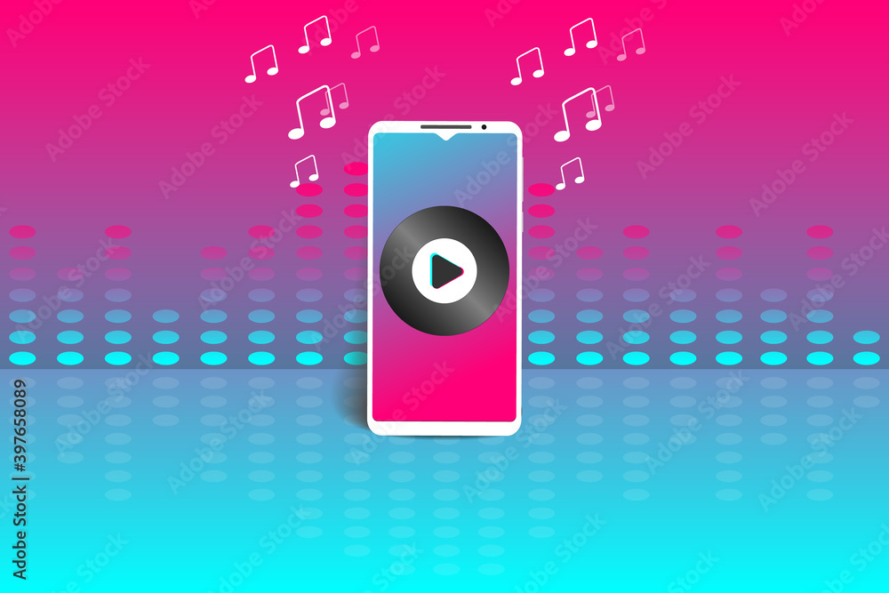 Wall mural concept with smartphones in the style of social networks. mobile app template.
