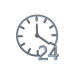 Vector icon of a clock. 24 hours. Vector illustration clock on cartoon style on white isolated background.