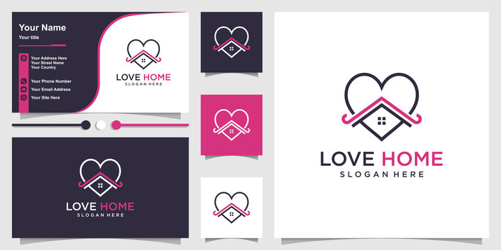 Love home logo template with unique line art style Premium Vector