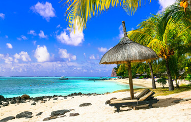 Relaxing tropical holidays . beach scenery . resorts of Mauritius island, Le Morne beach