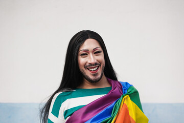 Happy gay man at pride parade - Drag queen or transgender - Lgbt concept