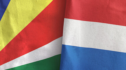 Netherlands and Seychelles two flags textile cloth 3D rendering