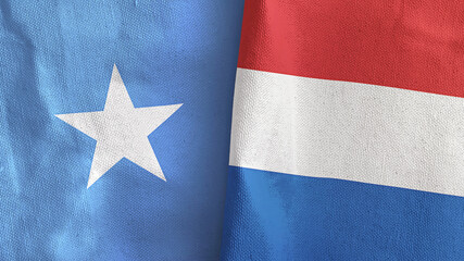 Netherlands and Somalia two flags textile cloth 3D rendering