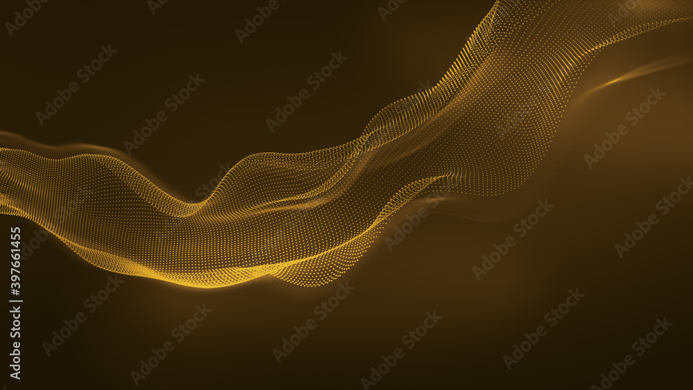 Poster abstract golden glitter waves background. dynamic geometric technology design element.
