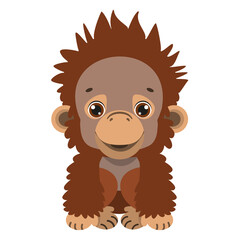A cute baby orangutan. Fauna of the rain forests of Asia. Vector illustration. Cartoon style. © Yuliya Marholina