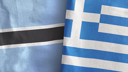 Greece and Botswana two flags textile cloth 3D rendering