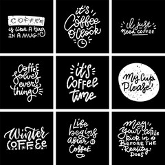 Coffee trendy quotes on the blackboard. Textured Modern hand lettering set.