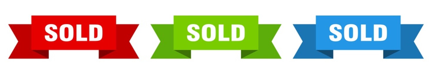 sold ribbon. sold isolated paper sign. banner