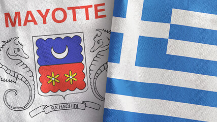 Greece and Mayotte two flags textile cloth 3D rendering