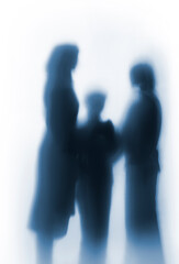 Mother and children together, body silhouette, white background. 