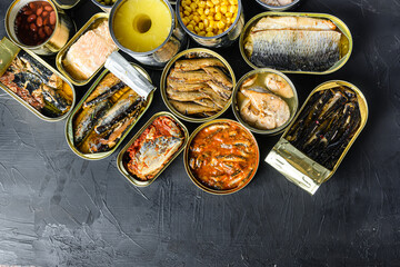 Canned conserve products in tin cans. with fresh organic ingridients Saury